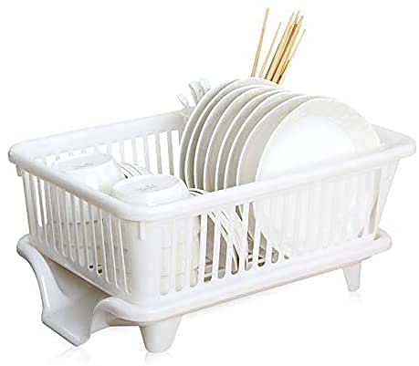 3 In 1 Large Plastic Kitchen Sink Dish Rack Drainer Durable Space-Saving Organizer
