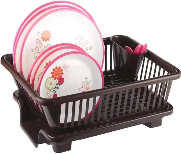 3 In 1 Large Plastic Kitchen Sink Dish Rack Drainer Durable Space-Saving Organizer
