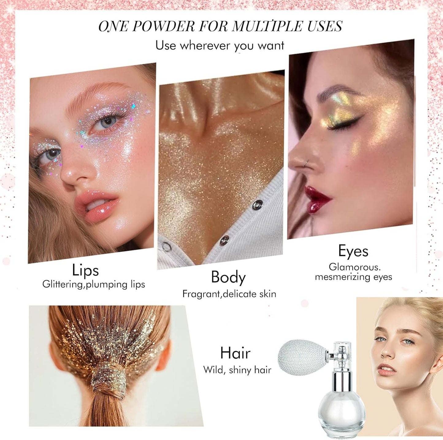 Original AnyLady Diamond Highlighter Powder Spray Waterproof High Gloss Glitter Body Bronzer Highlight Powder Face Contour Illuminator Makeup